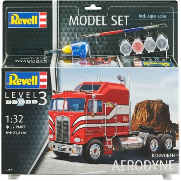 KIT PARA MONTAR REVELL 67671 MODEL SET CAMINHAO KENWORTH AERODYNE 1/32 COMPLETO COM TINTAS COLA E PINCEL REV 67671